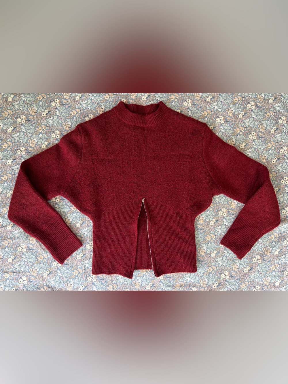 Commense Women's Burgundy Half Zip Fuzzy Sweater